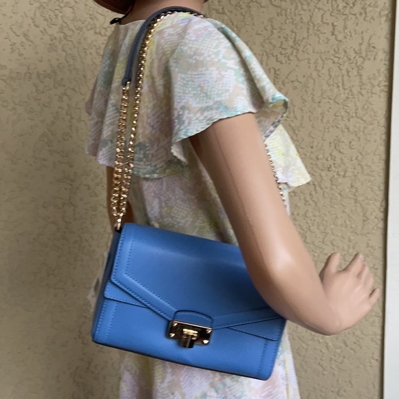 Michael Kors Kinsley Medium Flap Shoulder Bag Crossbody in French Blue - Picture 12 of 16